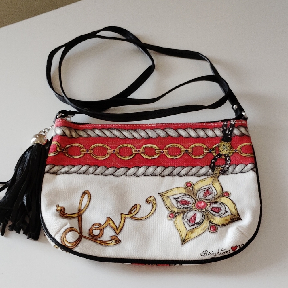 Brighton Glitter & Go Pouch Love Design Red and White Crossbody Bag
